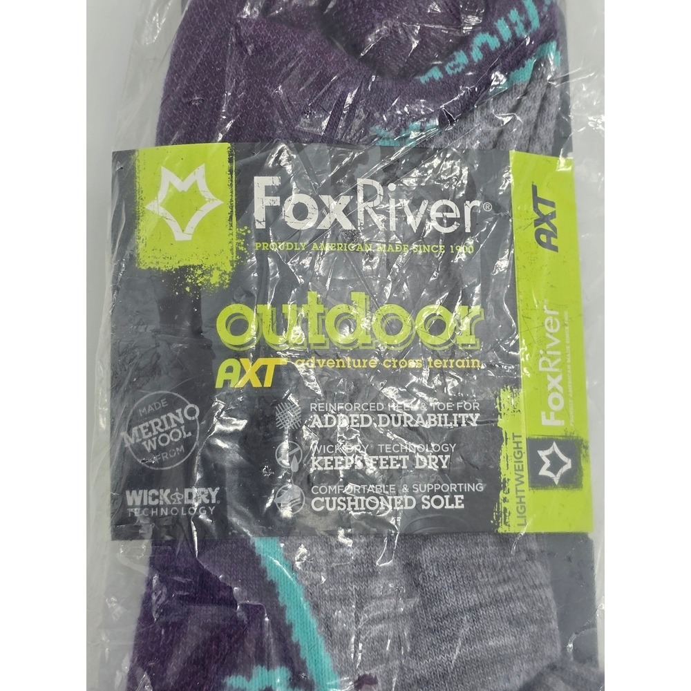 Fox River Outdoor AXT Merino Wool Trail Ankle Socks Purple Grey Mens 9-12 L 2455 - Picture 3 of 5